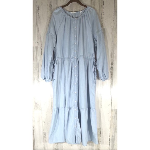 Levi's Dresses & Skirts - Levis Maxi Dress XXL Light Blue Cotton Chambray Button Front Tiered Boho Prairie